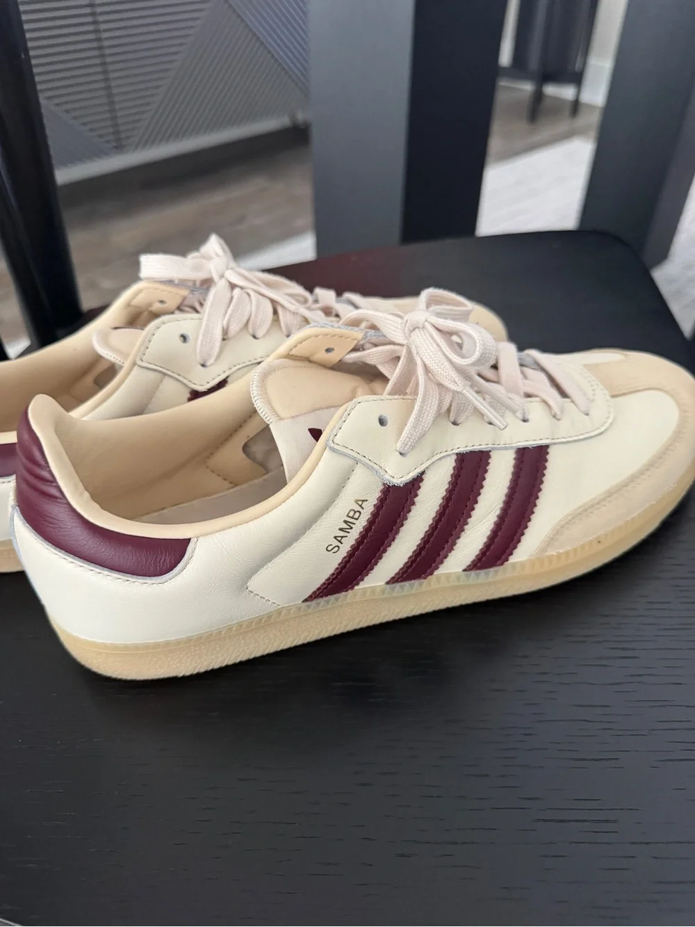 adidas Samba Sneakers in Cream with Burgundy Stripes